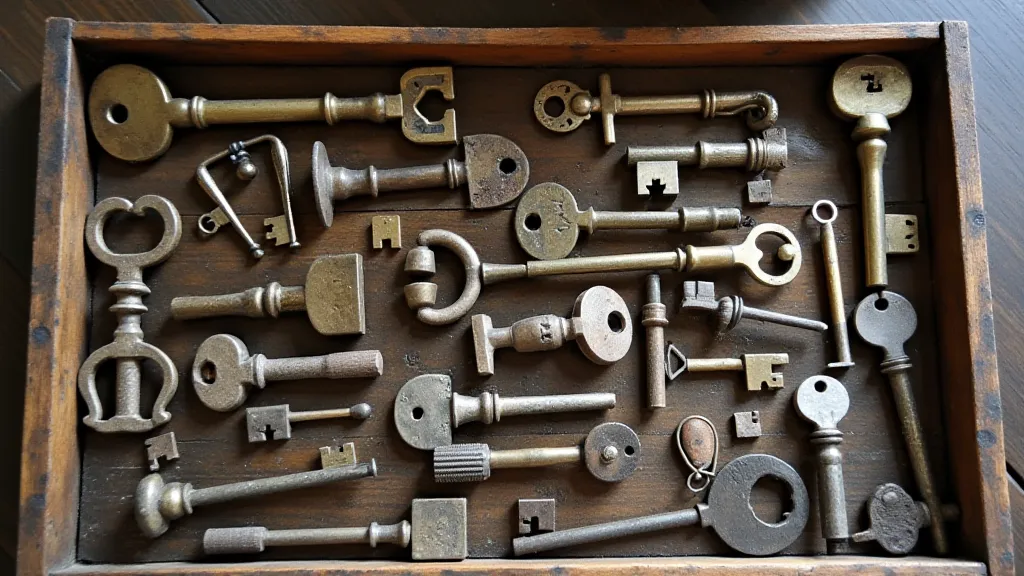 Variety of antique keys on display