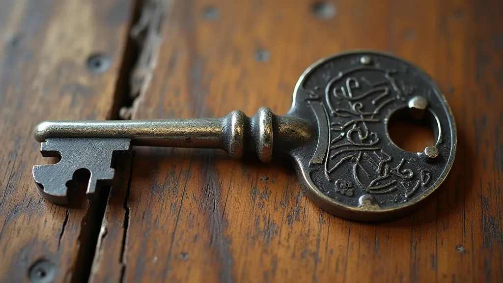 Detailed view of an antique key highlighting its craftsmanship