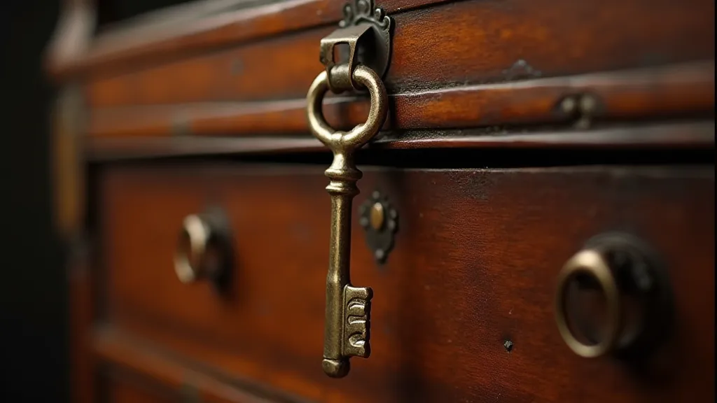 Vintage bureau desk with antique key