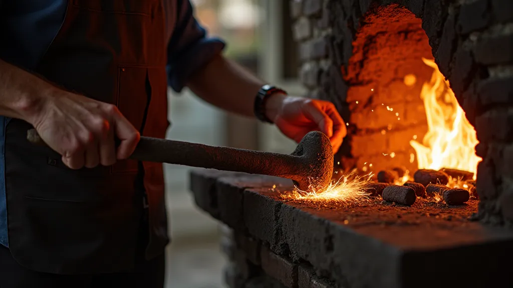 Colonial blacksmith forging a key