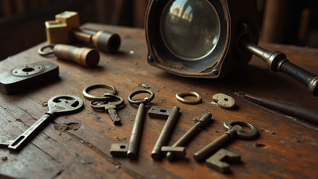 Antique keys on a craftsman's workbench