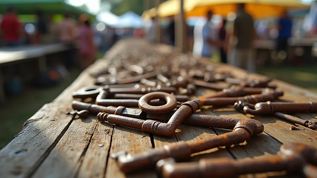 Antique keys for sale at a flea market.