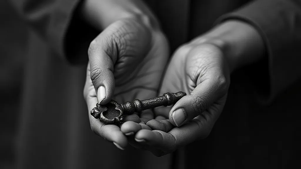 Hand holding an antique key, emphasizing connection