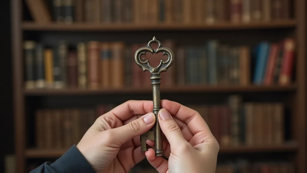 Hands holding an antique key.