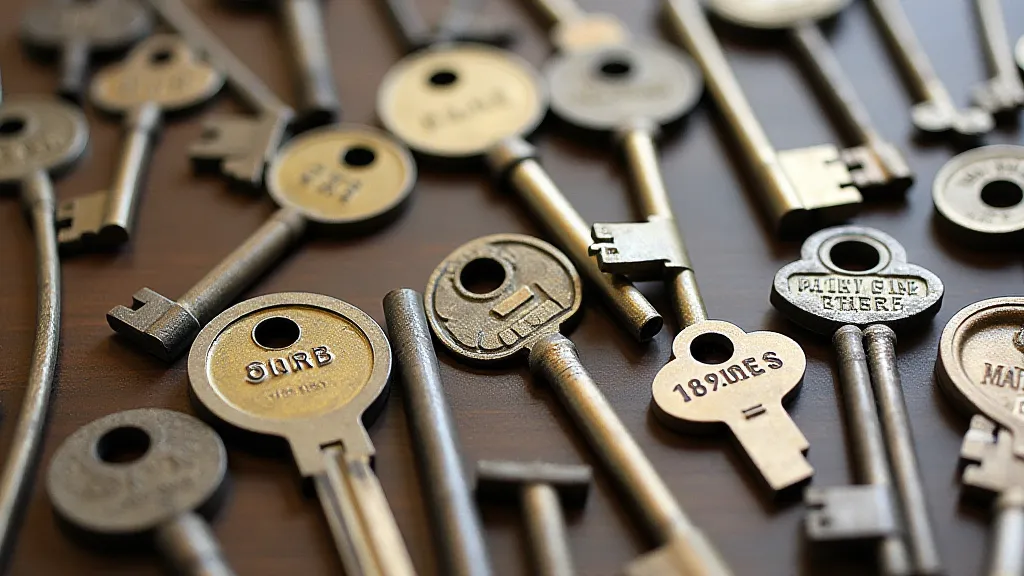 Collection of antique keys showing markings