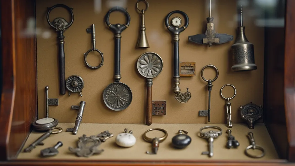 A collection of antique key fobs