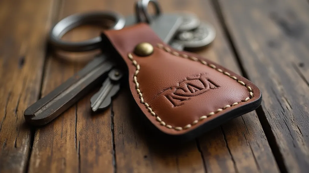 Aged leather key fob with embossed initials